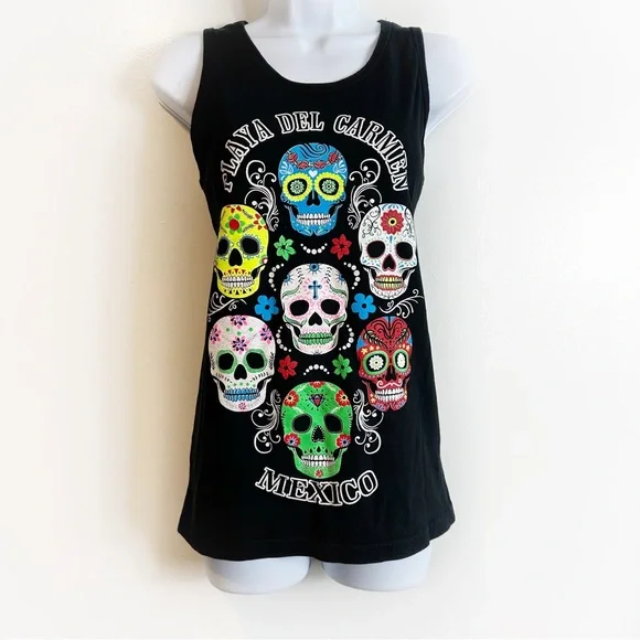REEF Sugar Skull Day Of The Dead Dia De Los Muertos Mexico Graphic Tank Top - Picture 2 of 11